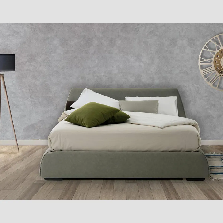 Cama doble moderna con cofre de tela o cuero ecológico Made in Italy - Minerva Viadurini