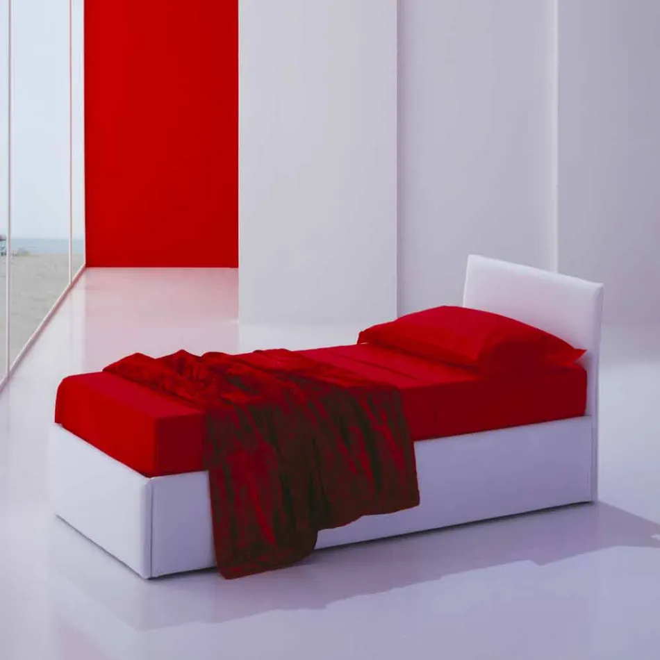 Cama simple con cabecera, estructura de hierro y madera Line de Bolzan Viadurini