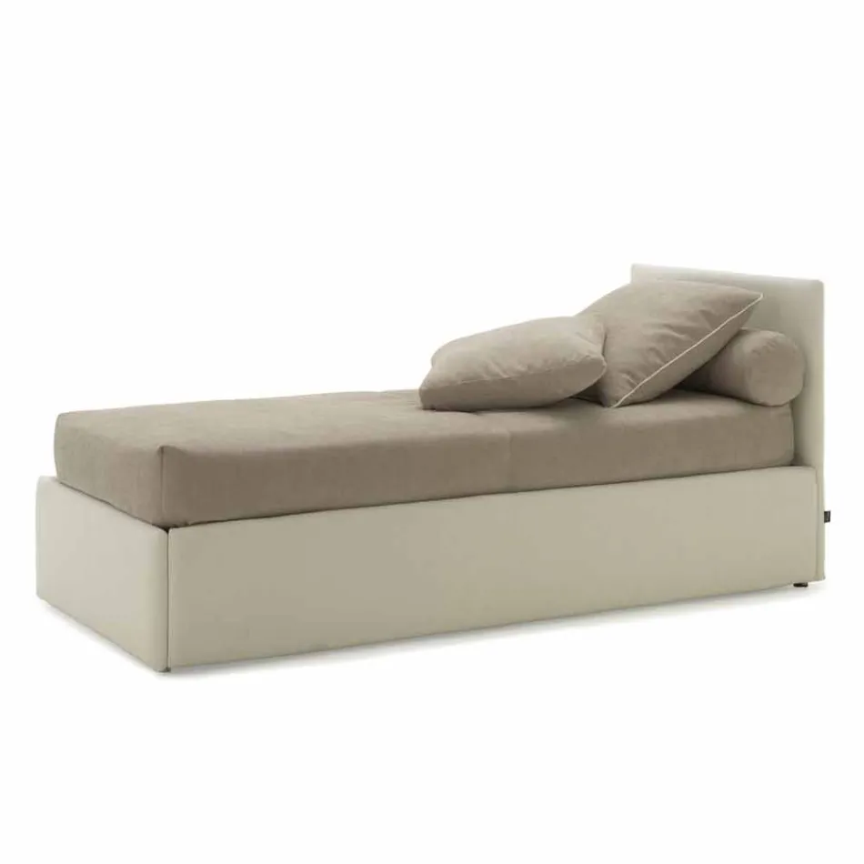 Cama simple con cabecera, estructura de hierro y madera Line de Bolzan Viadurini