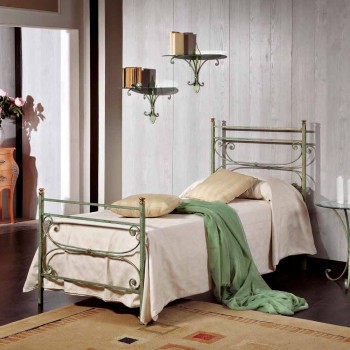 cama individual en hierro forjado martillado cuadrado Leila, fabricado en Italia