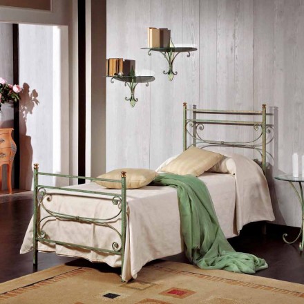 cama individual en hierro forjado martillado cuadrado Leila, fabricado en Italia Viadurini