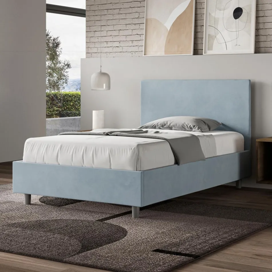 Cama Queen Size de 120x200 cm con cabecero de microfibra, fabricada en Italia - Pallone Viadurini