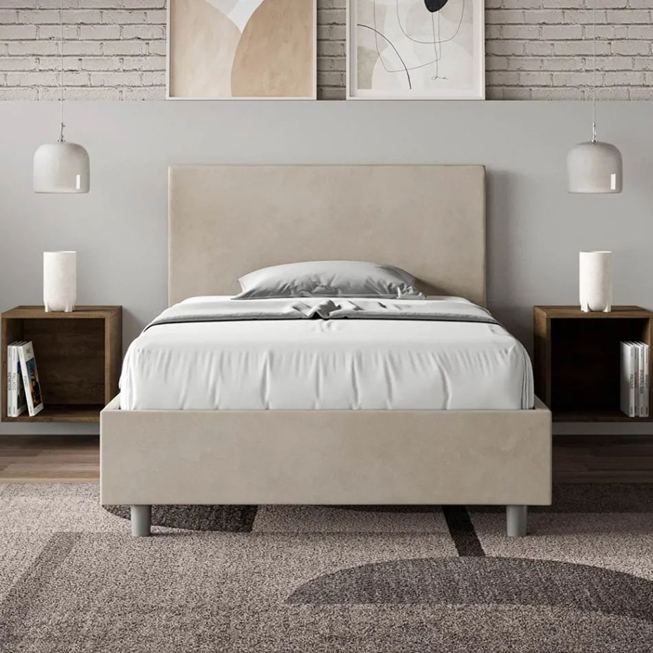 Cama Queen Size de 120x200 cm con cabecero de microfibra, fabricada en Italia - Pallone Viadurini
