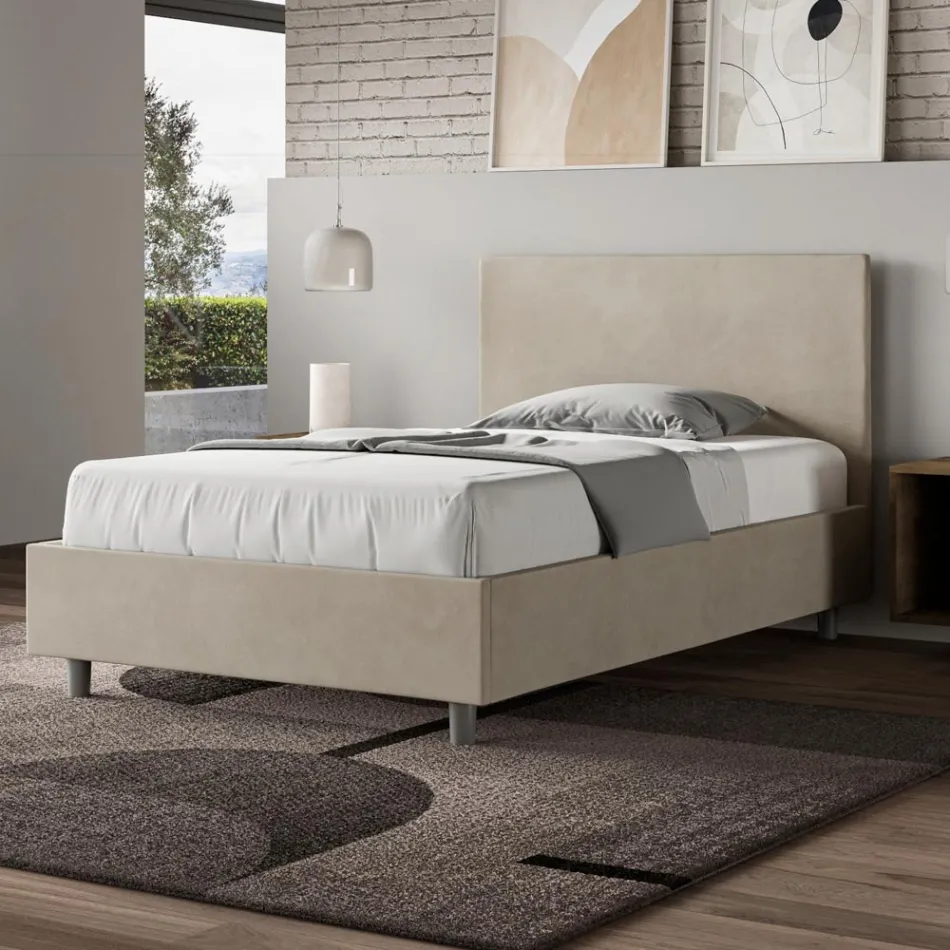 Cama Queen Size de 120x200 cm con cabecero de microfibra, fabricada en Italia - Pallone Viadurini