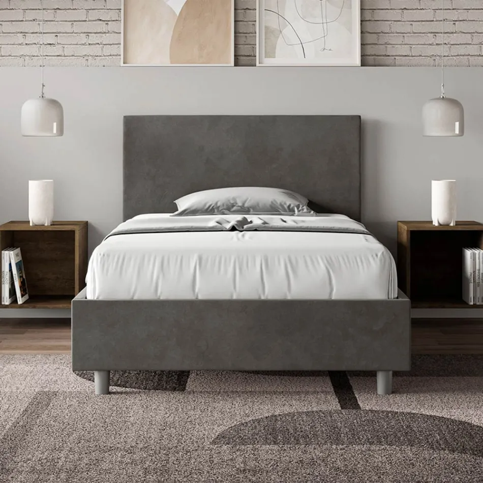 Cama Queen Size de 120x200 cm con cabecero de microfibra, fabricada en Italia - Pallone Viadurini