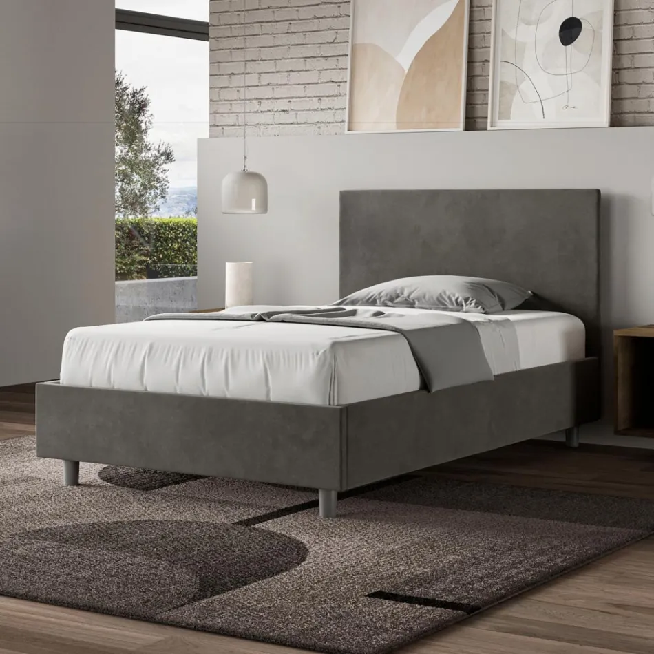 Cama Queen Size de 120x200 cm con cabecero de microfibra, fabricada en Italia - Pallone Viadurini