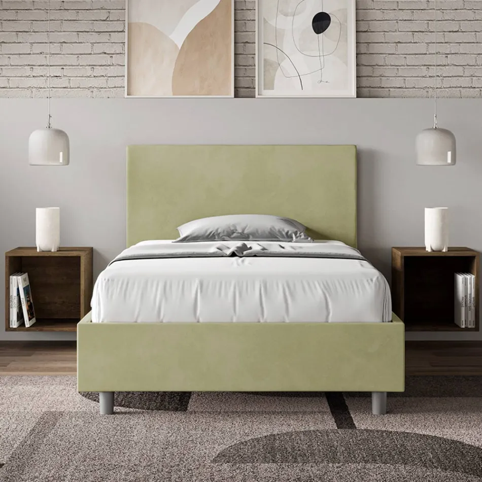 Cama Queen Size de 120x200 cm con cabecero de microfibra, fabricada en Italia - Pallone Viadurini