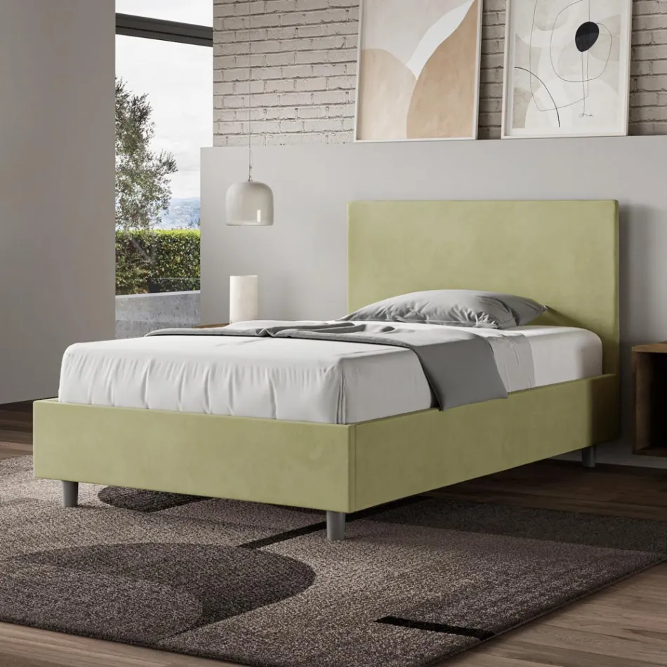 Cama Queen Size de 120x200 cm con cabecero de microfibra, fabricada en Italia - Pallone Viadurini