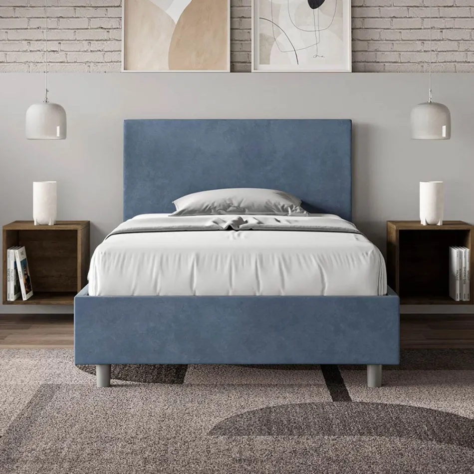 Cama Queen Size de 120x200 cm con cabecero de microfibra, fabricada en Italia - Pallone Viadurini