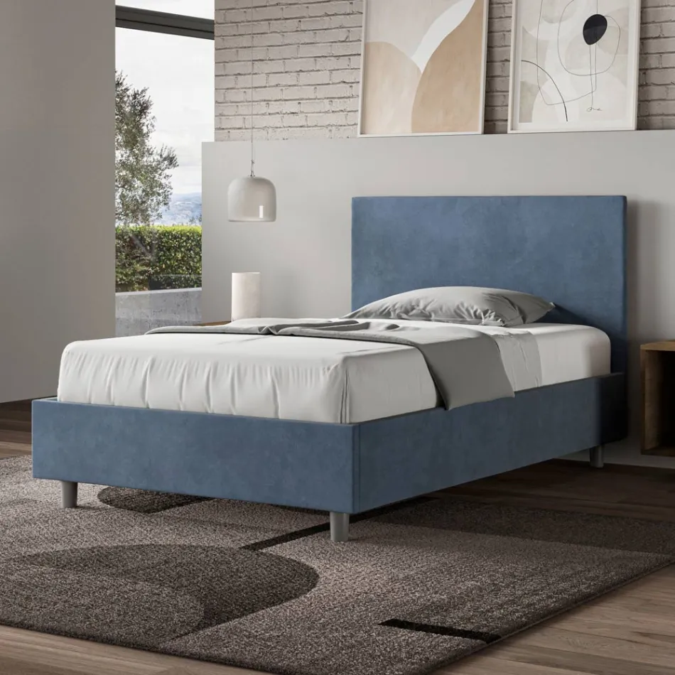Cama Queen Size de 120x200 cm con cabecero de microfibra, fabricada en Italia - Pallone Viadurini