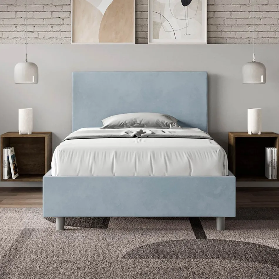 Cama Queen Size de 120x200 cm con cabecero de microfibra, fabricada en Italia - Pallone Viadurini