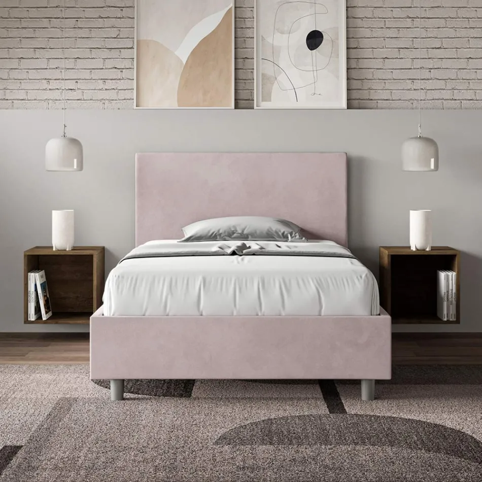 Cama Queen Size de 120x200 cm con cabecero de microfibra, fabricada en Italia - Pallone Viadurini
