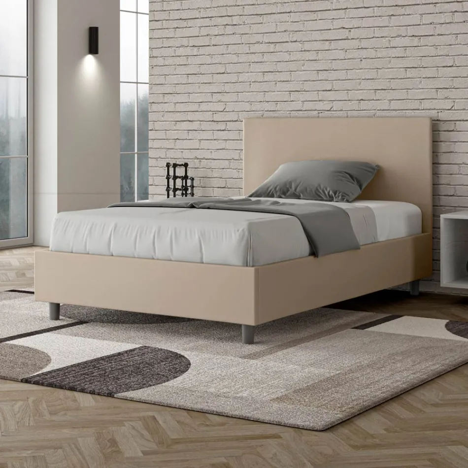 Cama Queen Size de 120x200 cm con cabecero de piel sintética, fabricada en Italia - Pallone Viadurini