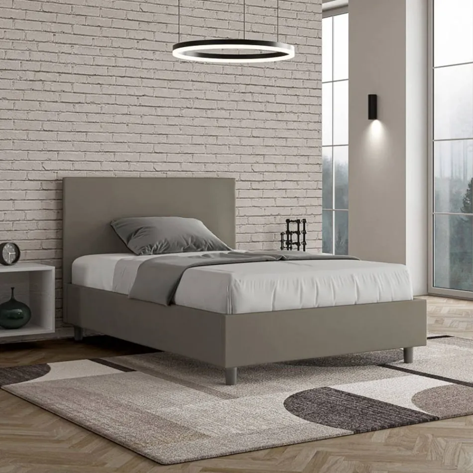 Cama Queen Size de 120x200 cm con cabecero de piel sintética, fabricada en Italia - Pallone Viadurini