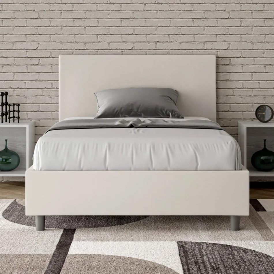 Cama Queen Size de 120x200 cm con cabecero de piel sintética, fabricada en Italia - Pallone Viadurini