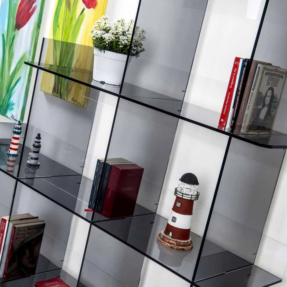 Librería de pared ahumada Sfera3 L180 x H180 x D30 cm, hecha en Italia Viadurini