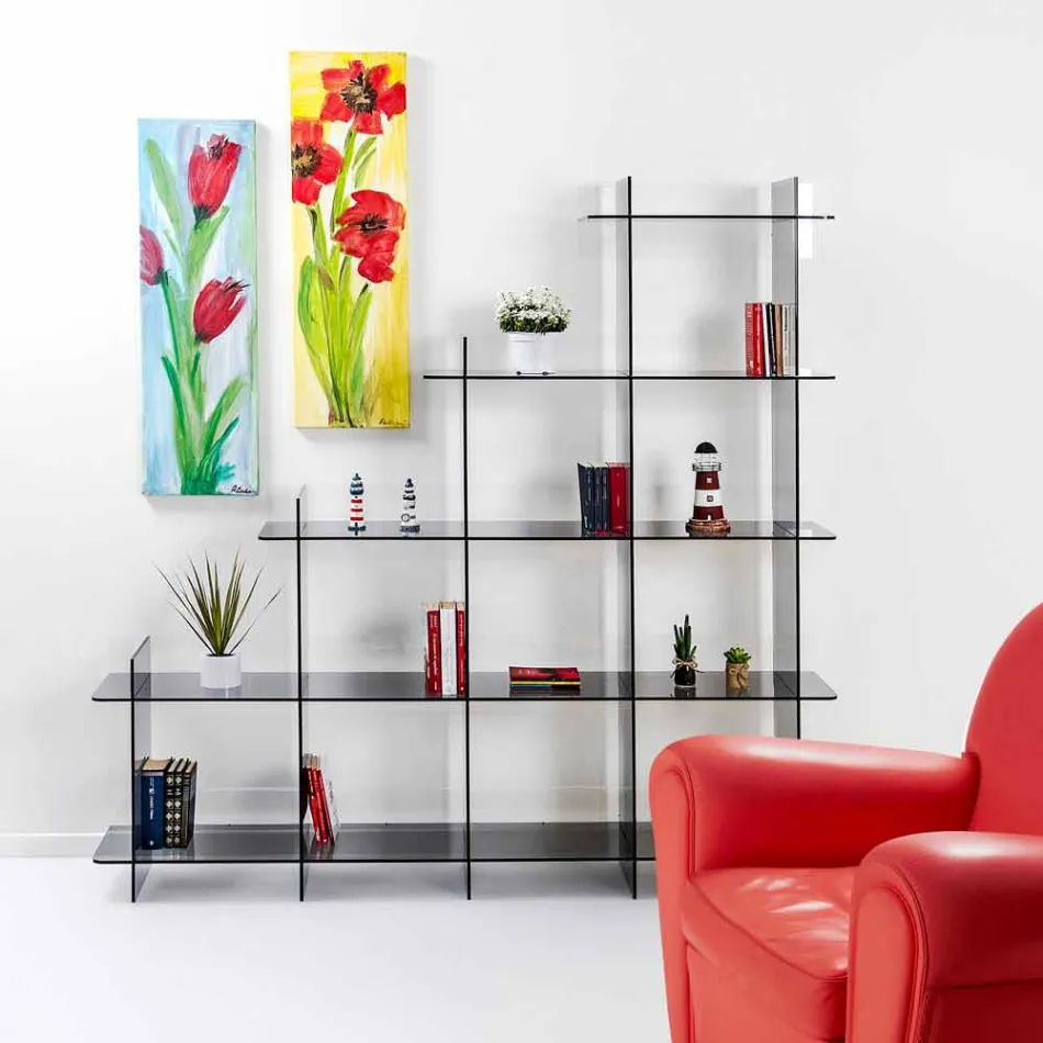 Librería de pared ahumada Sfera3 L180 x H180 x D30 cm, hecha en Italia Viadurini
