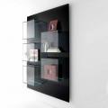Librería de pared en madera negra con estantes de vidrio Made in Italy - Basilico