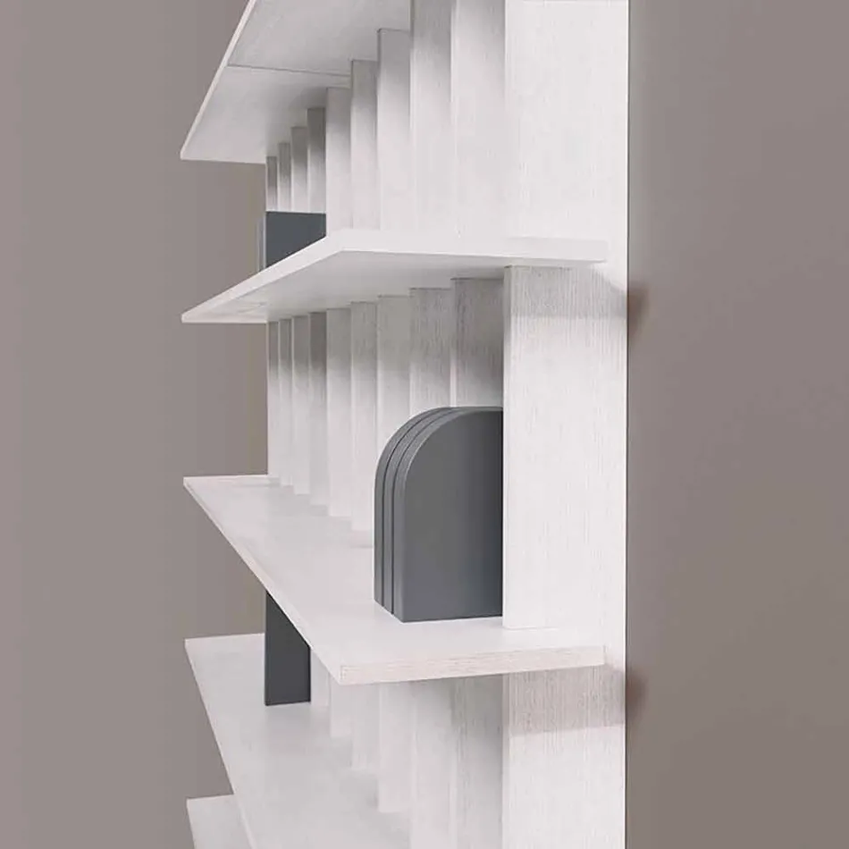 Librería de pared Shabby Chic en madera de fresno blanco de diseño - Babele Viadurini