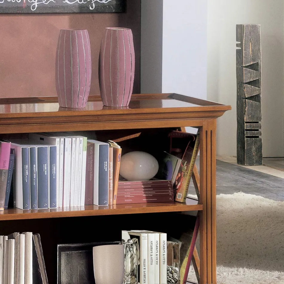Librería baja con estructura de madera y compartimentos abiertos Made in Italy - Fauno Viadurini