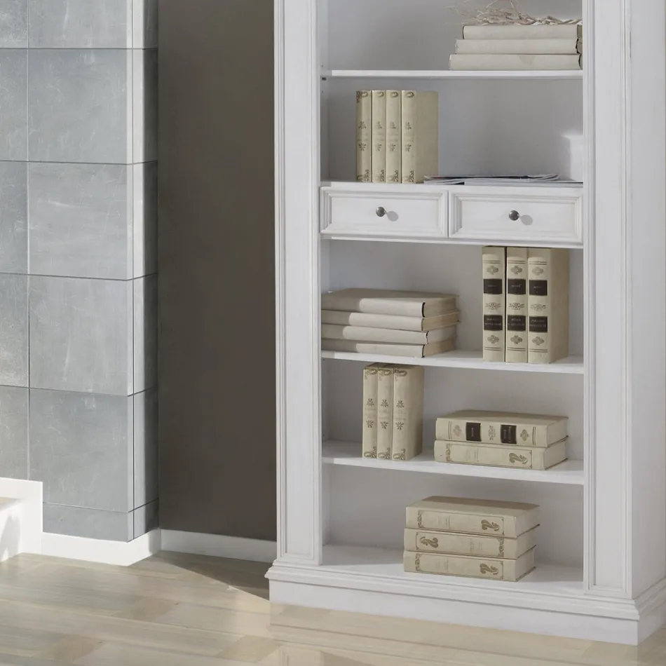 Librería con 6 compartimentos abiertos y 2 cajones Made in Italy - Flora Viadurini