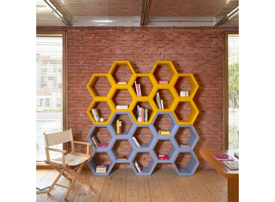 Librería de pared Slide Hexa de colores fabricada en Italia. Viadurini