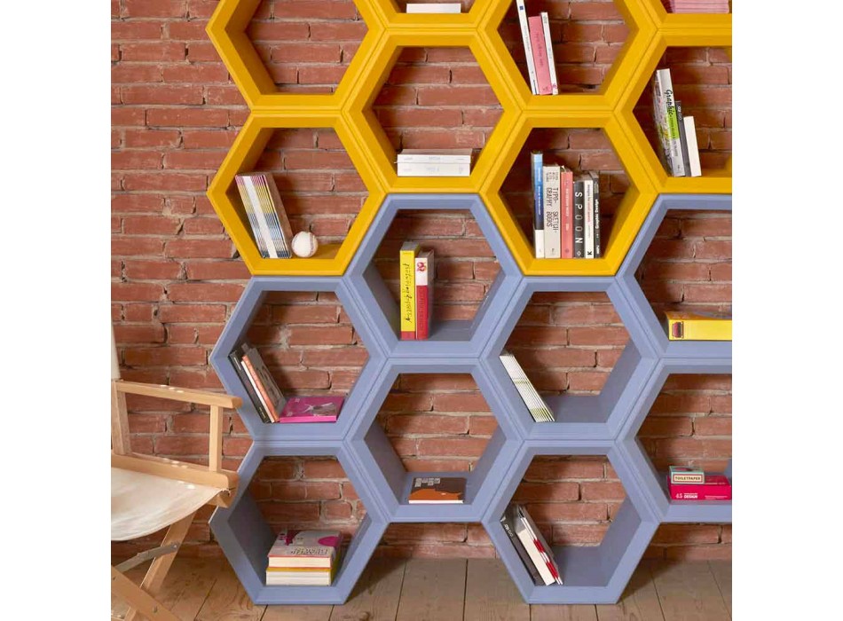 Librería de pared Slide Hexa de colores fabricada en Italia. Viadurini