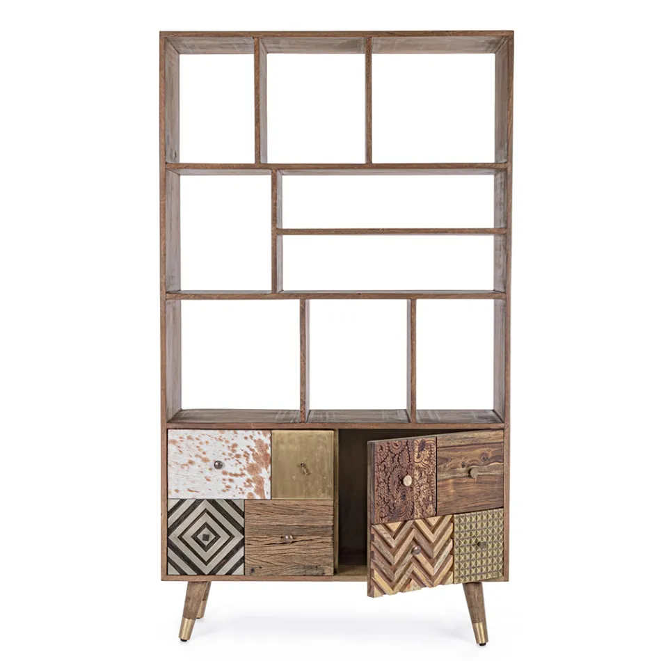 Librería para salón en madera de mango y puertas recicladas Homemotion - Auriel Viadurini