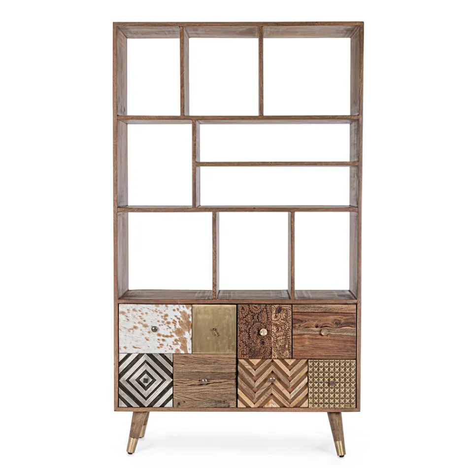 Librería para salón en madera de mango y puertas recicladas Homemotion - Auriel Viadurini