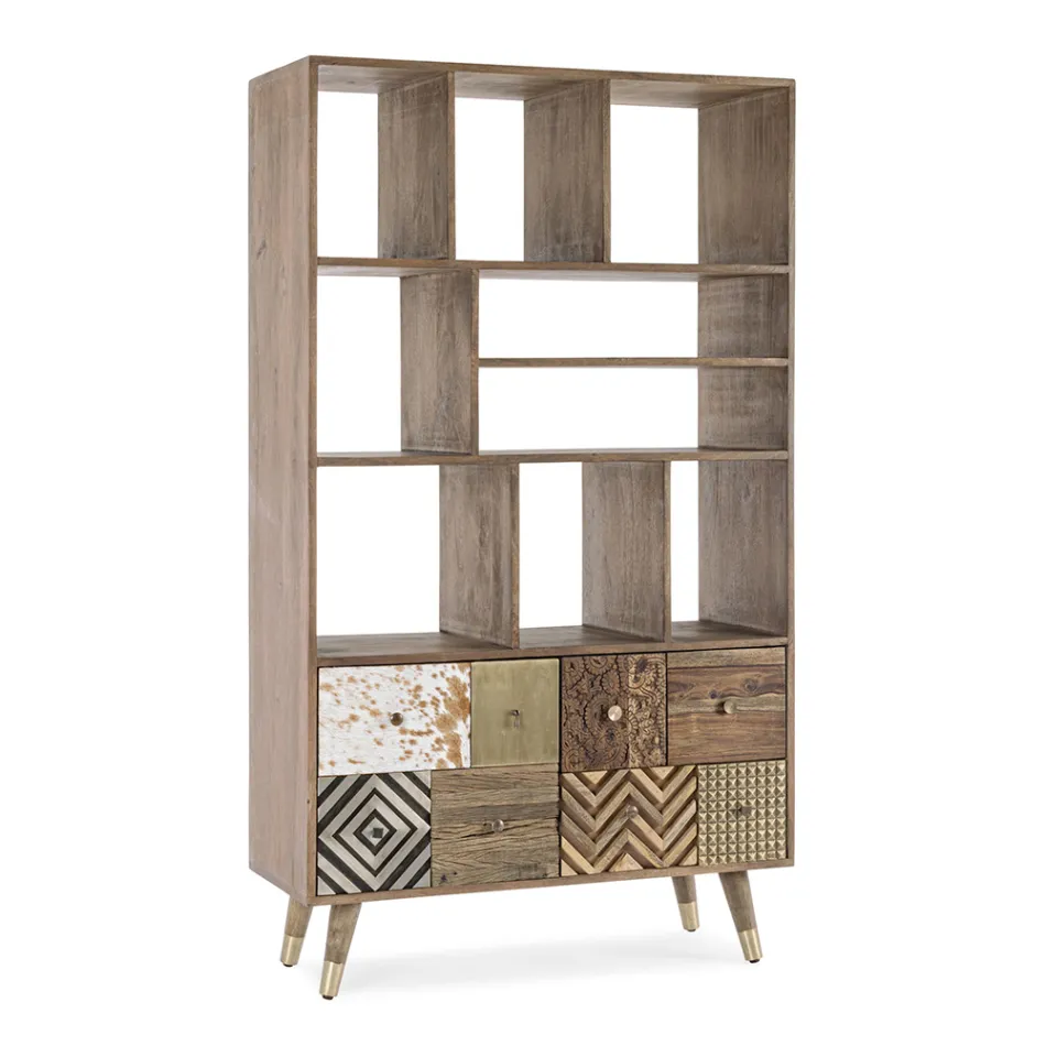 Librería para salón en madera de mango y puertas recicladas Homemotion - Auriel Viadurini