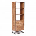 Librería de suelo con estructura en madera de acacia y acero Homemotion - Golia