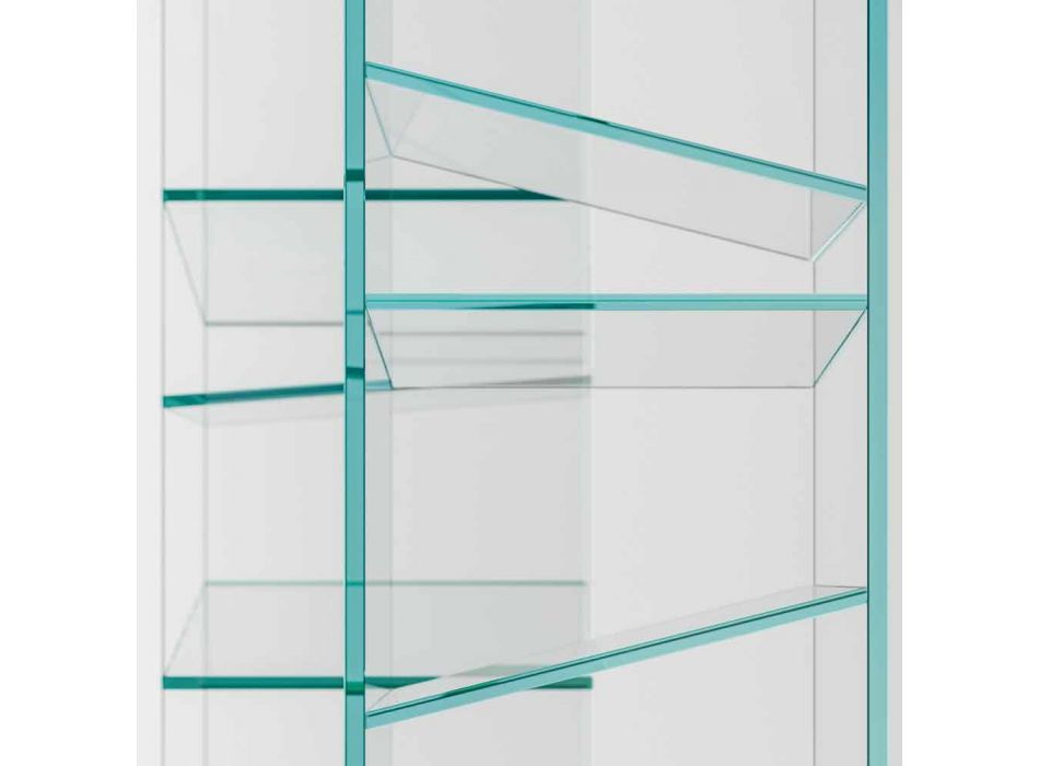 Estantería de suelo de diseño en vidrio con base de acero Made in Italy - Biba Viadurini
