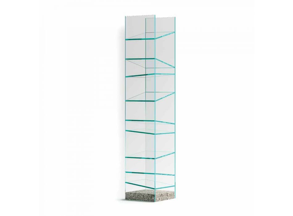 Estantería de suelo de diseño en vidrio con base de acero Made in Italy - Biba Viadurini
