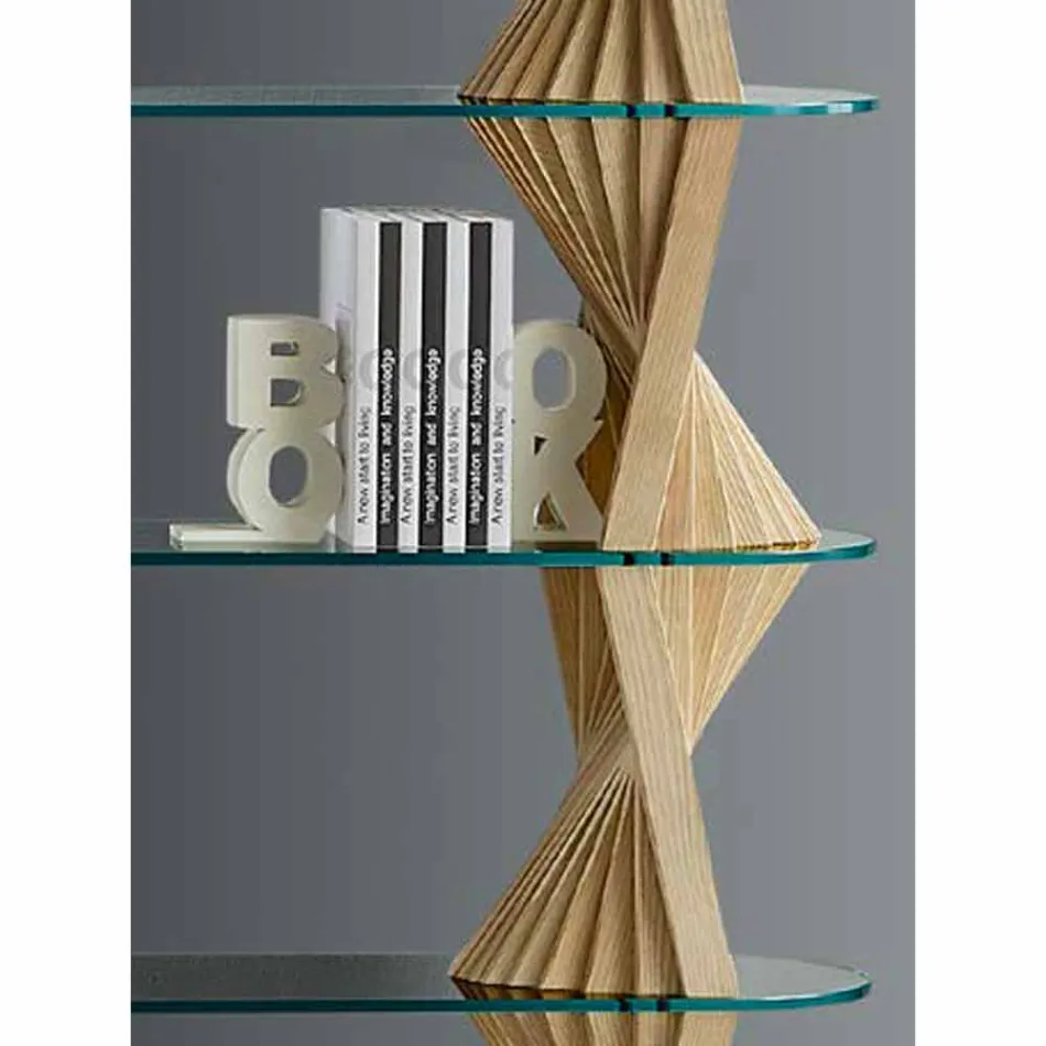 Librería de diseño con suelo de vidrio y madera de fresno Made in Italy - Aspide Viadurini