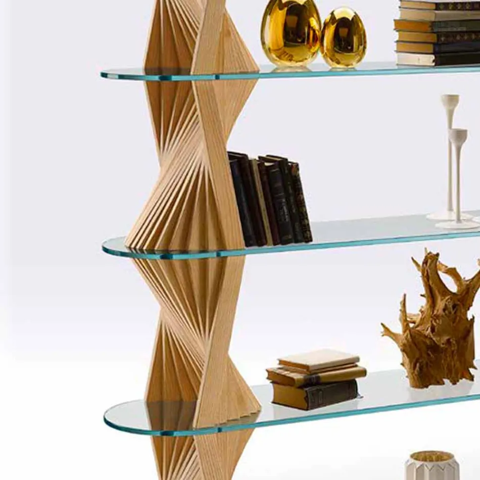 Librería de diseño con suelo de vidrio y madera de fresno Made in Italy - Aspide Viadurini