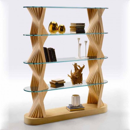 Librería de diseño con suelo de vidrio y madera de fresno Made in Italy - Aspide Viadurini