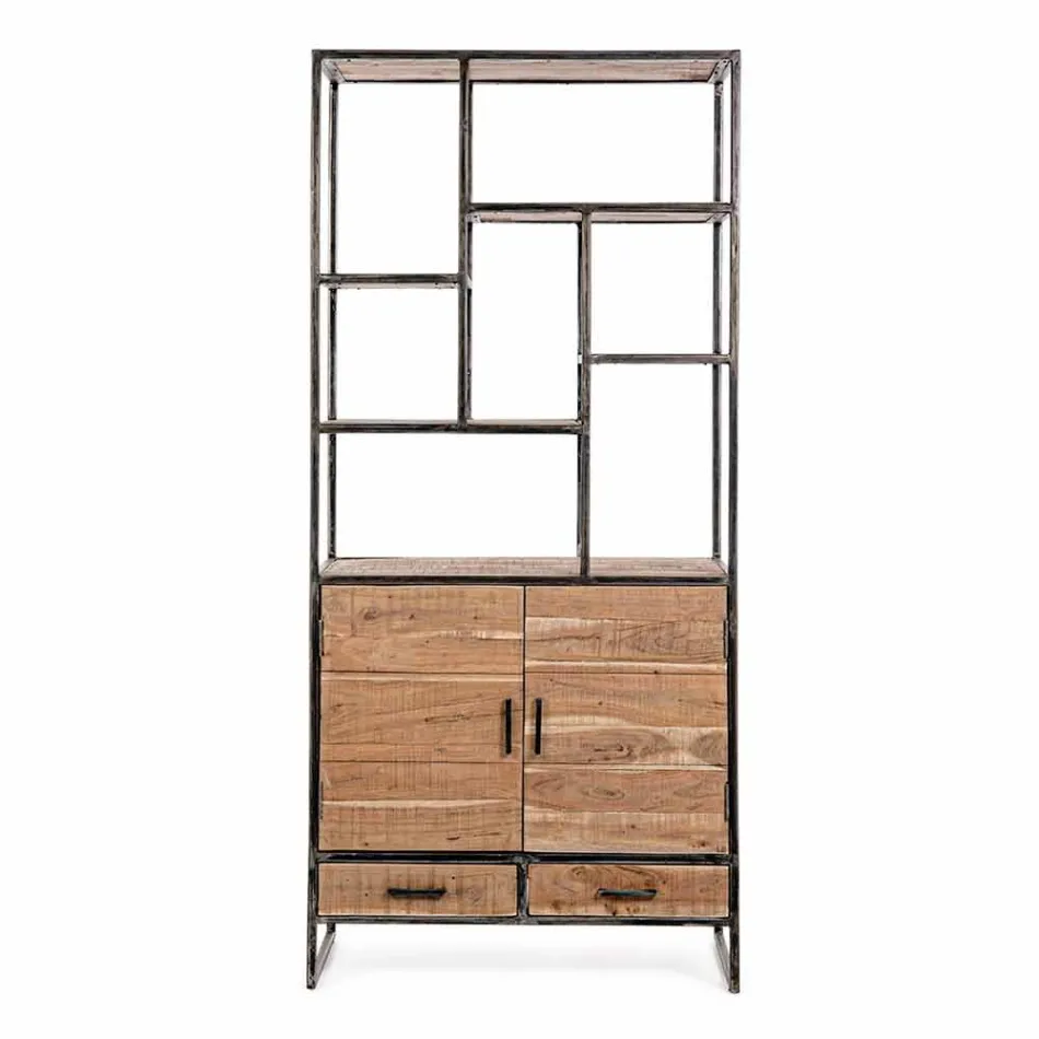 Librería de suelo Homemotion de acero pintado con estantes de madera - Zompo Viadurini