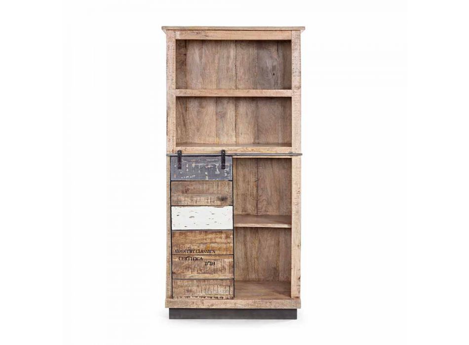 Librería de suelo Homemotion en madera de mango con inserciones de acero - Vidia Viadurini