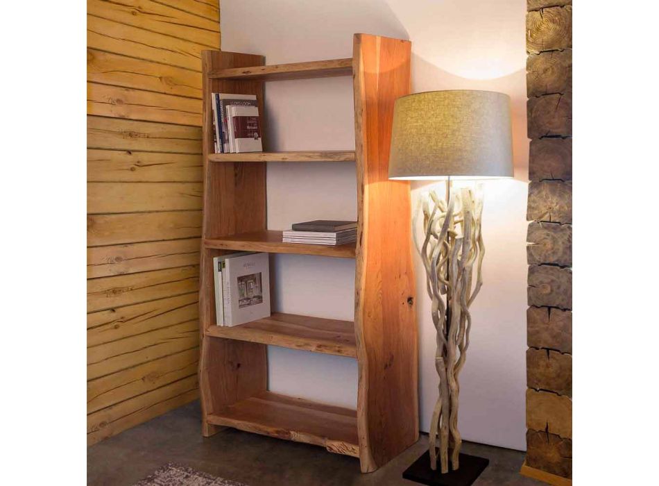 Librería de piso moderno en madera de acacia con 5 estantes Homemotion - Lauro Viadurini