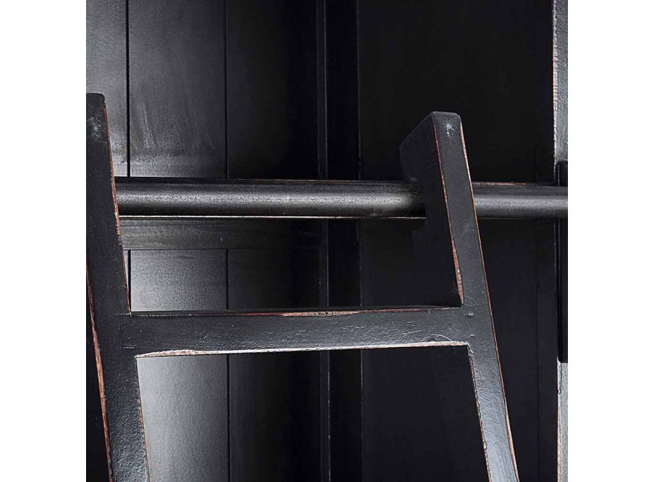 Librería de madera de diseño clásico con escalera decorativa Homemotion - Cedro Viadurini