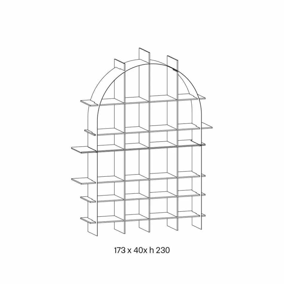 Librería independiente arqueada en vidrio ahumado y diseño de bronce cepillado - Marco Viadurini