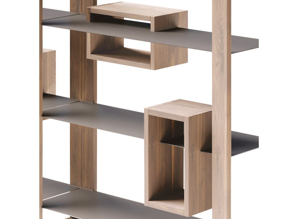 Librería en madera de nogal anudada y 6 estantes Made in Italy - Berta Viadurini