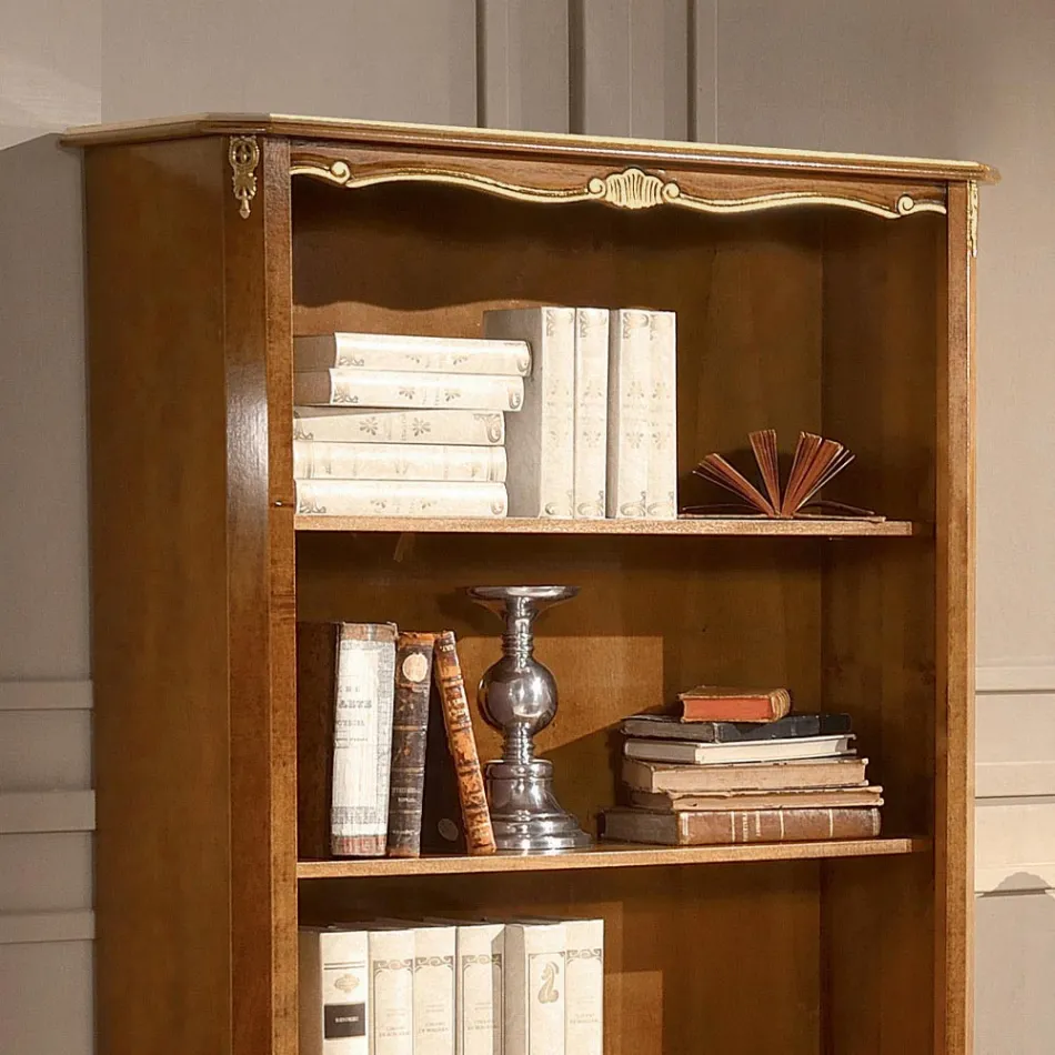 Librería de madera de nogal de estilo clásico con cajón Made in Italy - Ronald Viadurini