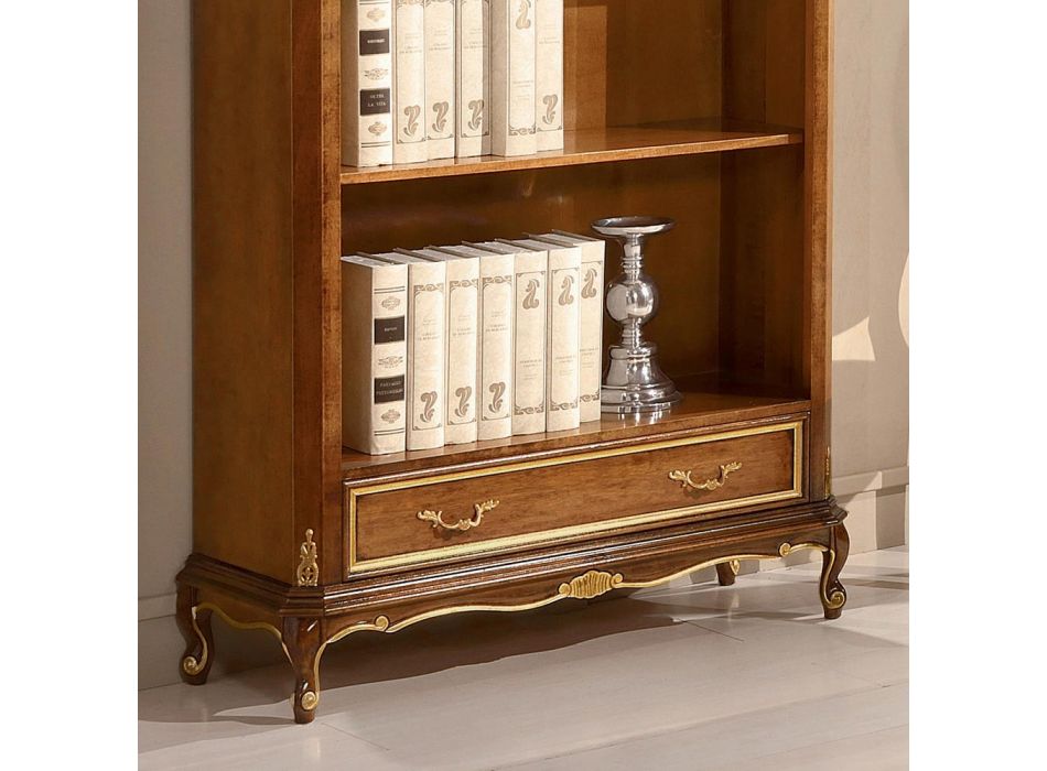 Librería de madera de nogal de estilo clásico con cajón Made in Italy - Ronald Viadurini
