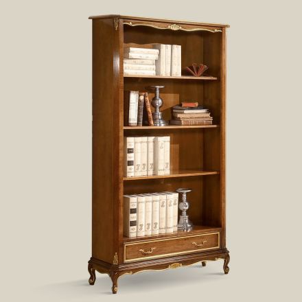 Librería de madera de nogal de estilo clásico con cajón Made in Italy - Ronald Viadurini