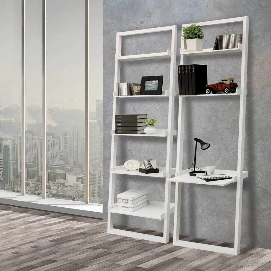 Librería de MDF lacado blanco mate con 5 estantes - Cadmio Viadurini