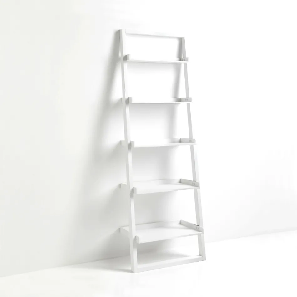 Librería de MDF lacado blanco mate con 5 estantes - Cadmio Viadurini