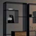 Librería de vidrio ahumado con cajón de madera de nogal Canaletto de diseño italiano - Linzy Viadurini