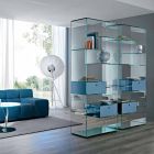 Librería doble de vidrio extraclaro para sala de estar con o sin cajones - Linzy Viadurini