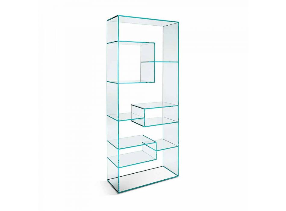 Librería doble de vidrio extraclaro para sala de estar con o sin cajones - Linzy Viadurini